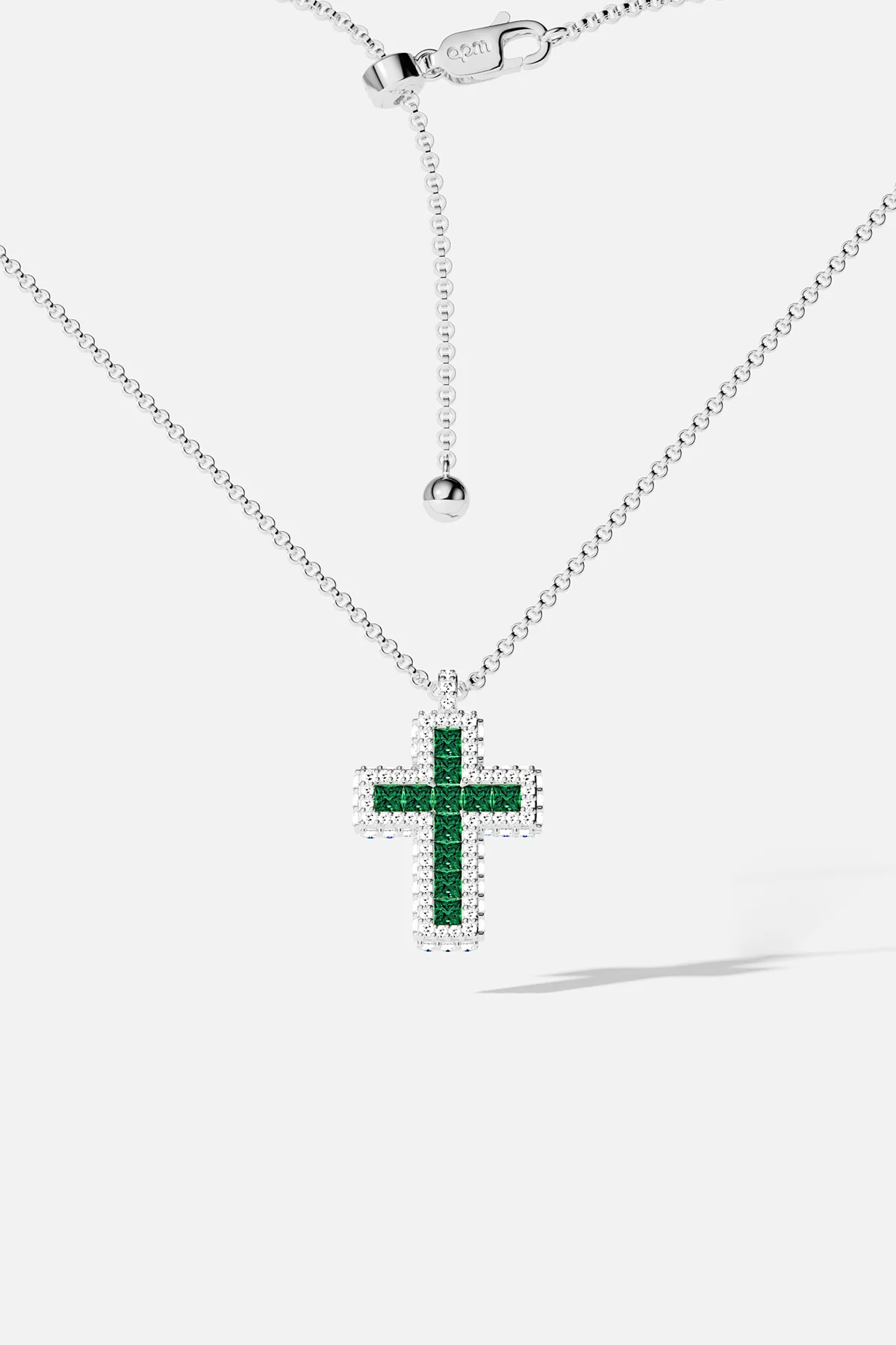 Green Pavé Cross Necklace