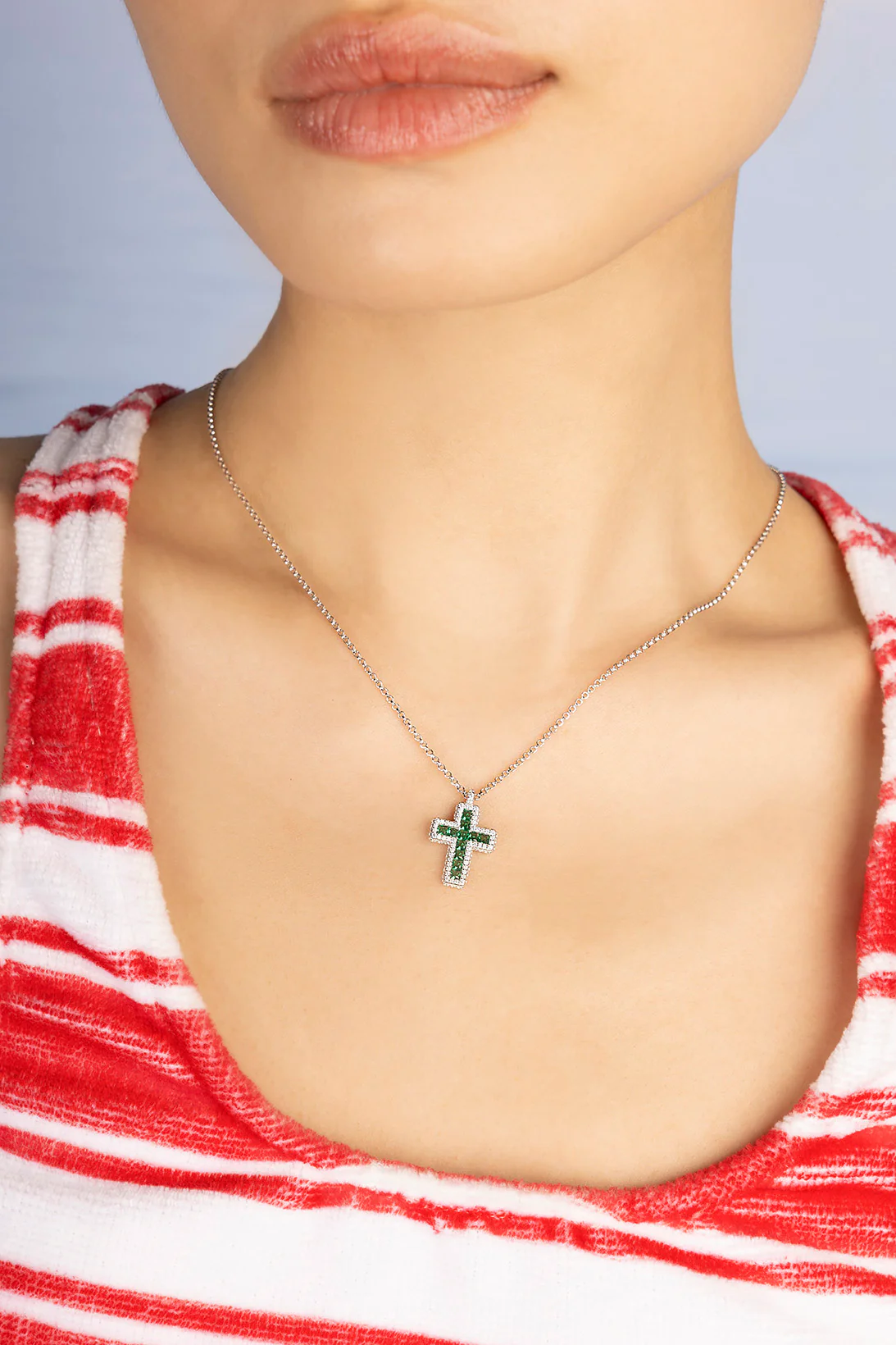 Green Pavé Cross Necklace - Image 2